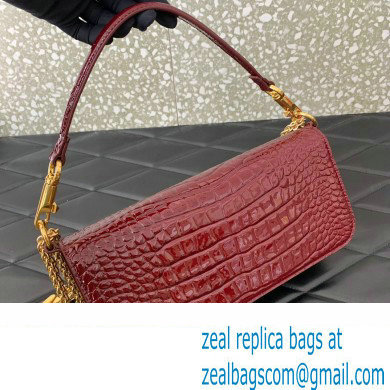 Valentino Loco Shoulder Bag In Croco Pattern Burgundy 2023 - Click Image to Close