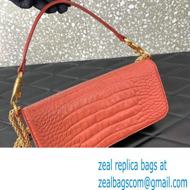 Valentino Loco Shoulder Bag In Croco Pattern Dark Pink 2023 - Click Image to Close