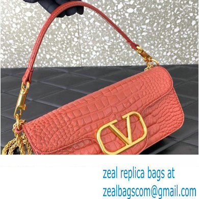 Valentino Loco Shoulder Bag In Croco Pattern Dark Pink 2023 - Click Image to Close