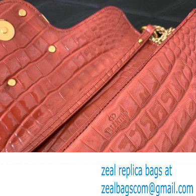 Valentino Loco Shoulder Bag In Croco Pattern Dark Pink 2023 - Click Image to Close