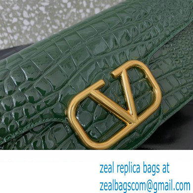 Valentino Loco Shoulder Bag In Croco Pattern Green 2023 - Click Image to Close