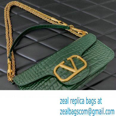 Valentino Loco Shoulder Bag In Croco Pattern Green 2023 - Click Image to Close
