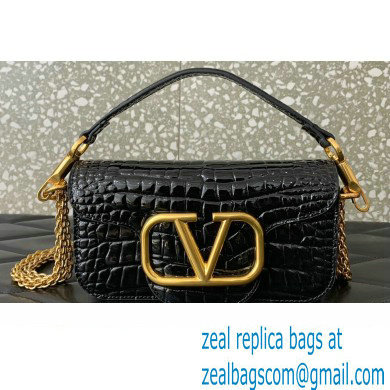 Valentino Loco Small Shoulder Bag In Croco Pattern Black 2023 - Click Image to Close