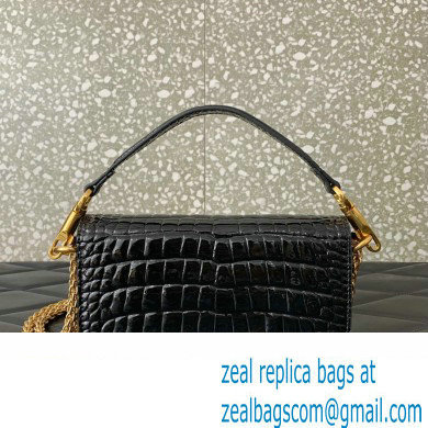 Valentino Loco Small Shoulder Bag In Croco Pattern Black 2023 - Click Image to Close