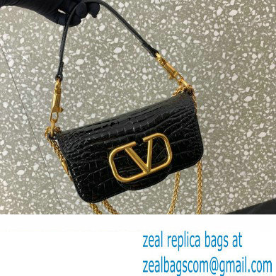 Valentino Loco Small Shoulder Bag In Croco Pattern Black 2023 - Click Image to Close