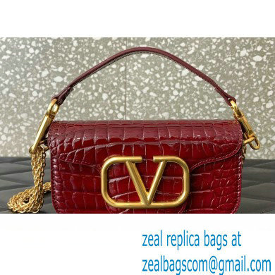 Valentino Loco Small Shoulder Bag In Croco Pattern Burgundy 2023