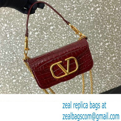 Valentino Loco Small Shoulder Bag In Croco Pattern Burgundy 2023