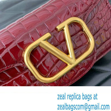 Valentino Loco Small Shoulder Bag In Croco Pattern Burgundy 2023 - Click Image to Close