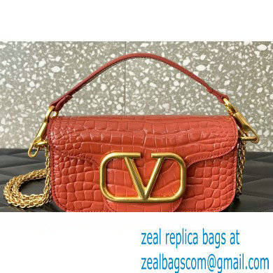Valentino Loco Small Shoulder Bag In Croco Pattern Dark Pink 2023 - Click Image to Close