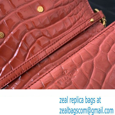 Valentino Loco Small Shoulder Bag In Croco Pattern Dark Pink 2023 - Click Image to Close