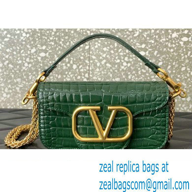 Valentino Loco Small Shoulder Bag In Croco Pattern Green 2023