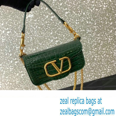 Valentino Loco Small Shoulder Bag In Croco Pattern Green 2023
