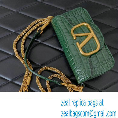 Valentino Loco Small Shoulder Bag In Croco Pattern Green 2023