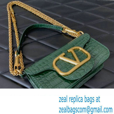 Valentino Loco Small Shoulder Bag In Croco Pattern Green 2023 - Click Image to Close