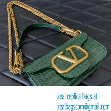 Valentino Loco Small Shoulder Bag In Croco Pattern Green 2023