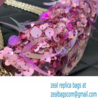 Valentino Loco Small Shoulder Bag in 3D Sequins Embroidery Pink 2023 - Click Image to Close