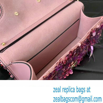 Valentino Loco Small Shoulder Bag in 3D Sequins Embroidery Pink 2023 - Click Image to Close