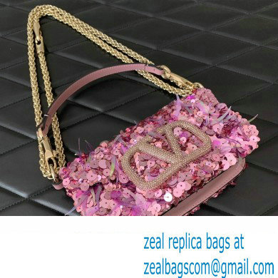 Valentino Loco Small Shoulder Bag in 3D Sequins Embroidery Pink 2023