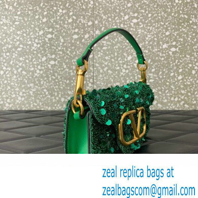 Valentino Loco Small Shoulder Bag in 3D Sequins Embroidery bamboo green 2023