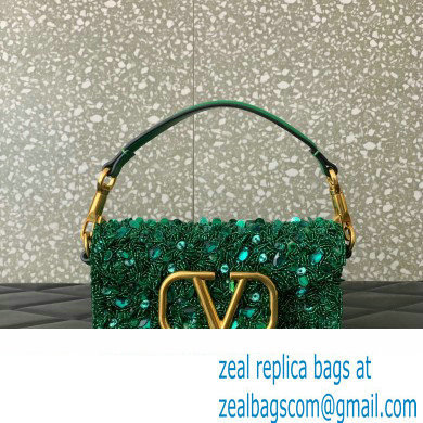 Valentino Loco Small Shoulder Bag in 3D Sequins Embroidery bamboo green 2023