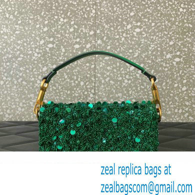 Valentino Loco Small Shoulder Bag in 3D Sequins Embroidery bamboo green 2023