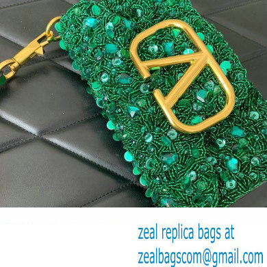 Valentino Loco Small Shoulder Bag in 3D Sequins Embroidery bamboo green 2023 - Click Image to Close