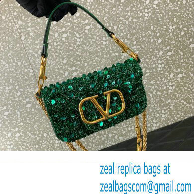 Valentino Loco Small Shoulder Bag in 3D Sequins Embroidery bamboo green 2023