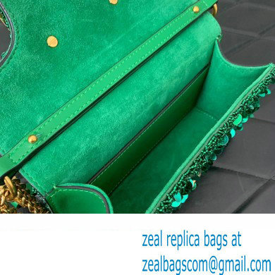 Valentino Loco Small Shoulder Bag in 3D Sequins Embroidery bamboo green 2023 - Click Image to Close