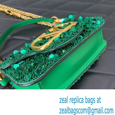 Valentino Loco Small Shoulder Bag in 3D Sequins Embroidery bamboo green 2023 - Click Image to Close