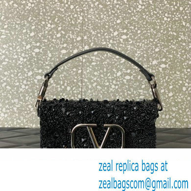 Valentino Loco Small Shoulder Bag in 3D Sequins Embroidery black 2023 - Click Image to Close