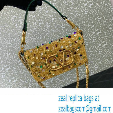 Valentino Loco Small Shoulder Bag in 3D Sequins Embroidery gold 2023