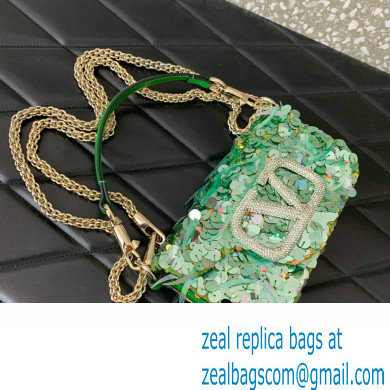 Valentino Loco Small Shoulder Bag in 3D Sequins Embroidery green 2023