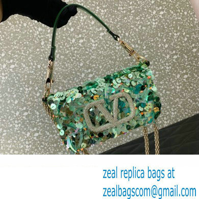 Valentino Loco Small Shoulder Bag in 3D Sequins Embroidery green 2023
