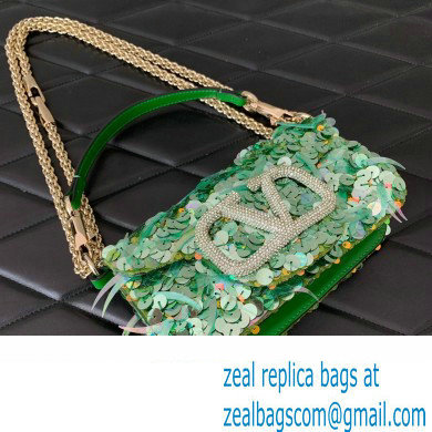 Valentino Loco Small Shoulder Bag in 3D Sequins Embroidery green 2023