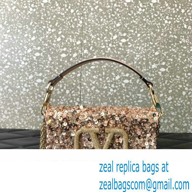 Valentino Loco Small Shoulder Bag in 3D Sequins Embroidery nude Pink 2023 - Click Image to Close