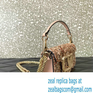 Valentino Loco Small Shoulder Bag in 3D Sequins Embroidery nude Pink 2023 - Click Image to Close