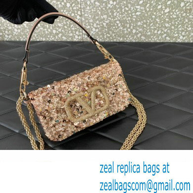 Valentino Loco Small Shoulder Bag in 3D Sequins Embroidery nude Pink 2023 - Click Image to Close