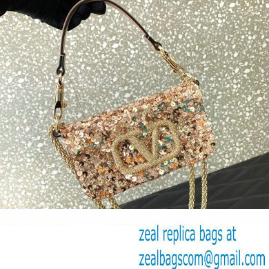 Valentino Loco Small Shoulder Bag in 3D Sequins Embroidery nude Pink 2023 - Click Image to Close