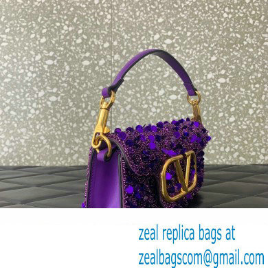 Valentino Loco Small Shoulder Bag in 3D Sequins Embroidery purple 2023