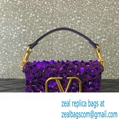 Valentino Loco Small Shoulder Bag in 3D Sequins Embroidery purple 2023