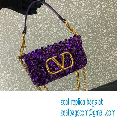 Valentino Loco Small Shoulder Bag in 3D Sequins Embroidery purple 2023 - Click Image to Close