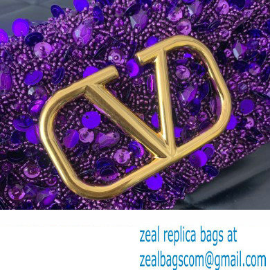 Valentino Loco Small Shoulder Bag in 3D Sequins Embroidery purple 2023