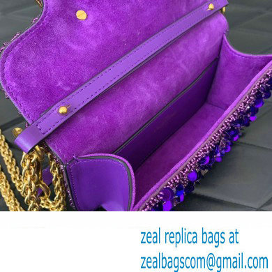 Valentino Loco Small Shoulder Bag in 3D Sequins Embroidery purple 2023