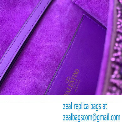 Valentino Loco Small Shoulder Bag in 3D Sequins Embroidery purple 2023