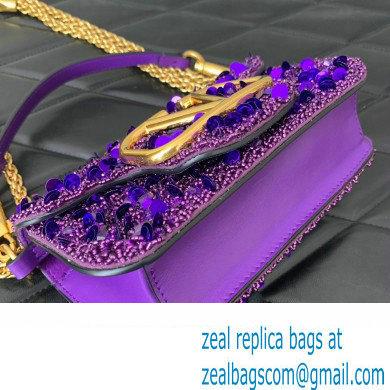 Valentino Loco Small Shoulder Bag in 3D Sequins Embroidery purple 2023 - Click Image to Close