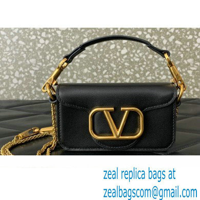 Valentino Loco micro Bag In Calfskin Leather With Chain 416 Black 2023 - Click Image to Close