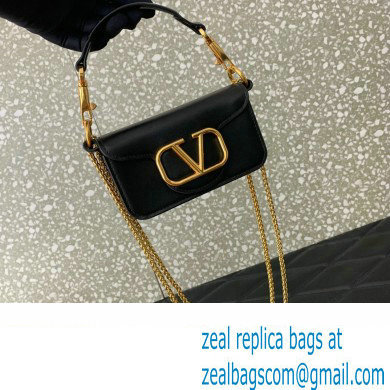 Valentino Loco micro Bag In Calfskin Leather With Chain 416 Black 2023 - Click Image to Close