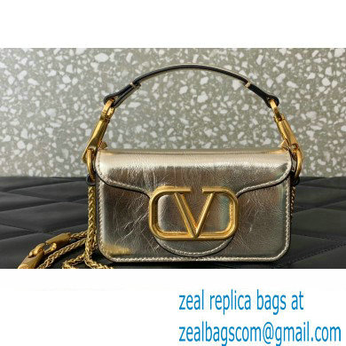 Valentino Loco micro Bag In Calfskin Leather With Chain 416 Metallic Gold 2023