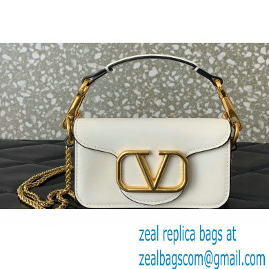 Valentino Loco micro Bag In Calfskin Leather With Chain 416 White 2023 - Click Image to Close