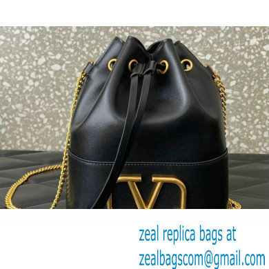 Valentino Mini Bucket Bag In Nappa With Vlogo Signature Chain Black 2023